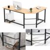WJIN Computer Desk,Modern L‑Shaped Corner Office Desk Chipboard Computer Table for Home Study Office Use