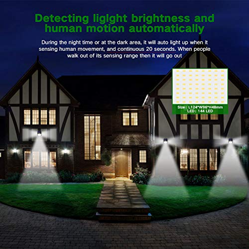Gute Upgraded Solar Lights Outdoor,144 LED Solar Wall Lights Outdoor,IP65 Waterproof Solar Motion Sensor Security Lights With120°Wide Solar Power