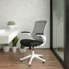EMMA + OLIVER Mid-Back Light Gray Mesh Ergonomic Task Office Chair, White Frame - Flip-Up Arms