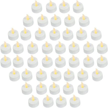 VIROSA Realistic and Bright Battery Operated Flickering Flameless Tea Light Led Candles, Batteries Included - Yellow (Pack of 48)