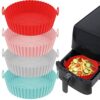 2 Pcs Air Fryer Silicone Liner, 7.9" Reusable Silicone Air Fryer Liners, Non-Stick Air Fryer Accessories for Ninja, Tower, COSORI (Blue + Gray)