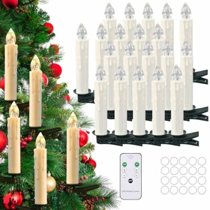 Christmas Candles with Remote Timer, 12pcs Waterproof Battery Operated Christmas Tree LED Taper Candles Floating Candles Flameless Brightness for