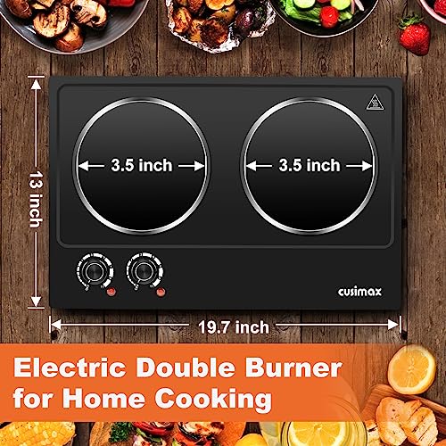 CUSIMAX Hot Plate, Double Burner Electric Ceramic Stove, Electric Double Hob with Adjustable Temperature Control