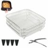 3-Layer Square Air Fryer Rack Including 4 Heighten Feet and Clip,Square Air Fryer Accessories,Compatible with Ninja Speedi COSORI 5.5L Instant Vo