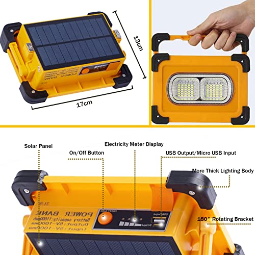 Solar Rechargeable LED Work Light, 80W Portable Camping Light & 11000mah Battery Power Bank, 4 Modes Floodlight USB Magnetic Light, IP65 Waterpro