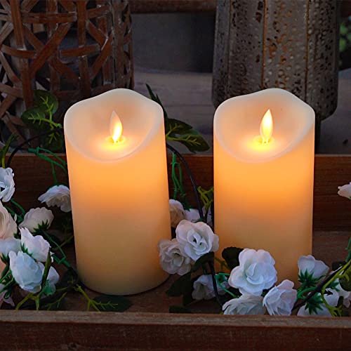 Homemory 6” x 3.25” Outdoor Waterproof Flameless, Flickering Moving Flame LED, Battery Operated Candles with Remote and Timers, Ivory Frosted Pla