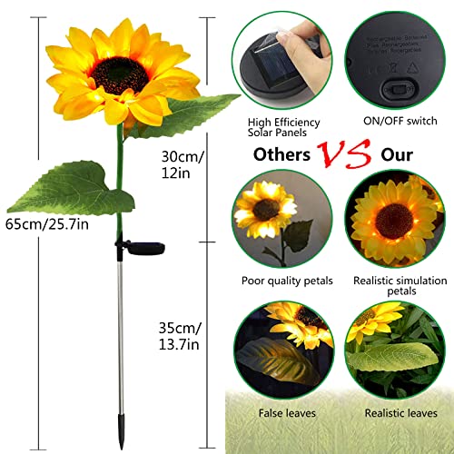 Forlivese 2 Pack Sunflower Solar Lights,Solar Lights Outdoor Garden,Solar Garden Lights Waterproof IP65,Solar Lights for Garden,Pathway Lighting,