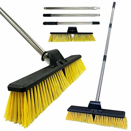 Heavy Duty Garden Broom Outdoor 18" Stiff Hard Brush & Metal Handle for Sweeping Your Yard, Garden & Decking