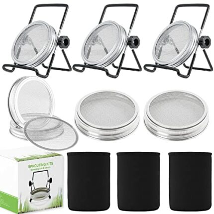Seed Sprouting Jar Germination Kit Accessories Including Sprouting Lids, Jar Stands, Blackout Sleeves ((Lids, Stands, Sleeves) * 3)