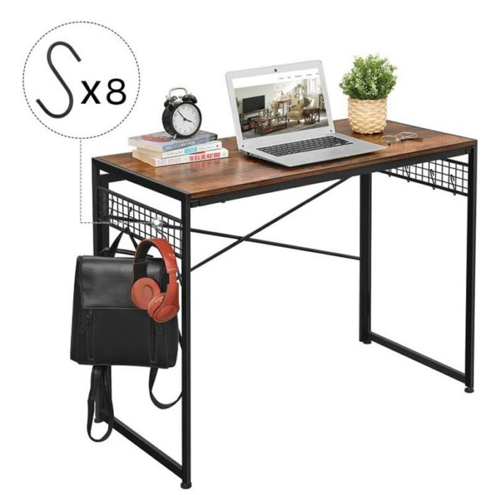 WALNUT 39" Folding Computer Desk Writing Desk with 8 Hooks for Home Office Laptop (Color : A)