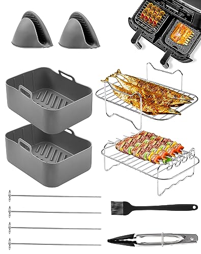 Air Fryer Accessories 12Pcs for Ninja Dual Zone Air Fryer AF400UK & AF300UK Including Reusable Air Fryer Silicone Liner & 4 Skewers & Silicone Gl