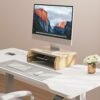 Fenge Monitor Stand 42cm Wood Computer Monitor Riser for Laptop/PC/Printer/TV Screen, with Eco Cork Leg, Home Office Desk Organizer Stand, Oak