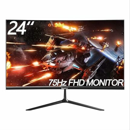 Gawfolk 24 Inch Computer Monitor Full HD 1080P 75HZ, 2800R Curved Monitor with HDMI VGA, Tilt Adjustment, Ultra-Thin Zero Frame Desktop PC Monito