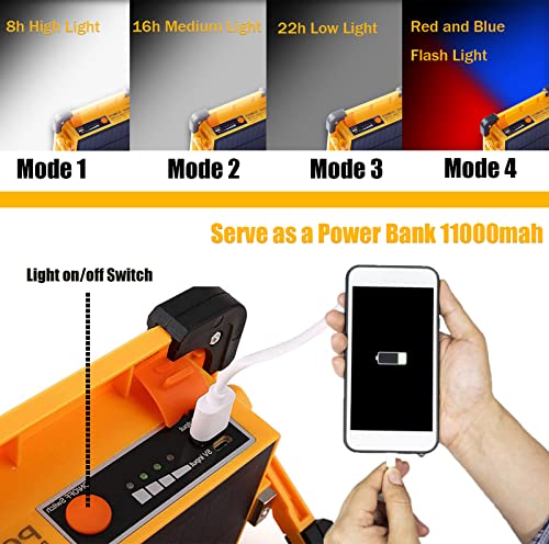 Solar Rechargeable LED Work Light, 80W Portable Camping Light & 11000mah Battery Power Bank, 4 Modes Floodlight USB Magnetic Light, IP65 Waterpro