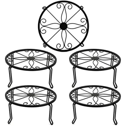 Tosnail 5 Pack Metal Plant Stands for Indoor and Outdoor Planters Stand Flower Pots Holder Beverage Dispenser Stand Pumpkin Short Stand for Floor