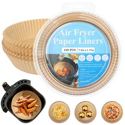 Lucky Sue 100PCS Air Fryer Paper, 7.9IN Air Fryer Liners Disposable, Paper Liners 4-8L Air Fryer, Waterproof, Non-Stick, Oil-Proof, Food Grade Pa