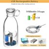 Blender Smoothie Makers, Portable Blender Mini Jug Blenders, Multifunctional Personal Blender with USB Rechargeable, for Baby Food, Travel, Offic