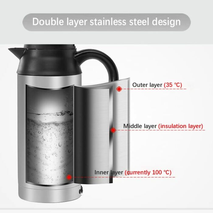 Digital Tec 12 Volt 600ml Stainless Steel Portable Travel Kettle for Car with Sealed Rubber Band, Car Heating Cup for Hot Water, Coffee,Travel,Ho