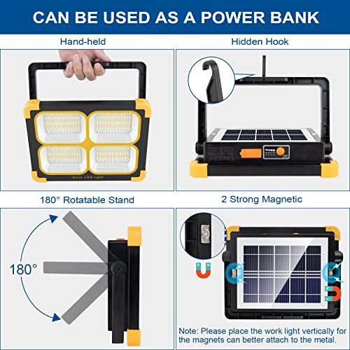 ErayLife 100W Rechargeable Work Light, FloodLights with 348Leds/ USB Port/Solar Panel/ 4 Lighting Modes, Portable Work Lights for Camping Emergen