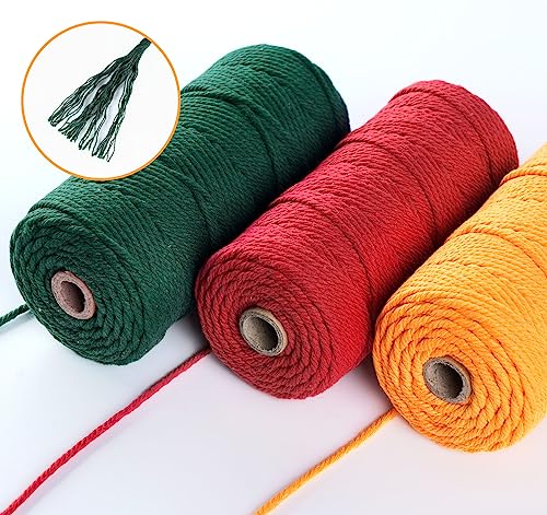 ilauke Macrame Cord 3mm x 100m, 3 Roll Garden Twine, Garden String Twine for Crafts, Natural Cotton Rope for Wall Hanging, Plant Hangers, 4-ply (