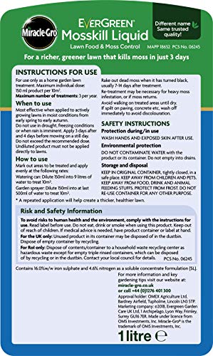 Miracle-Gro EverGreen Mosskill Liquid Concentrate Lawn Food and Moss Control, 66 m2