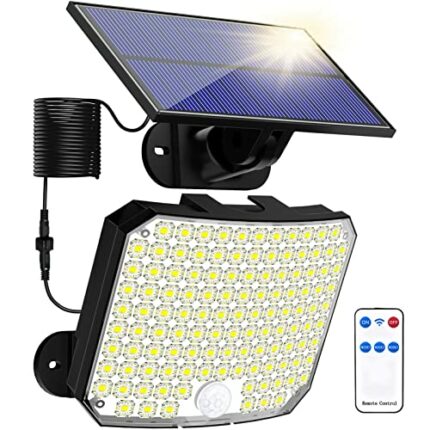 Solar Lights Outdoor, Solar Security Light with Motion Sensor 118 LED Solar Powered Pir Wall Lights with 16.5Ft/5M Cable for Garden, Yard, Pathwa