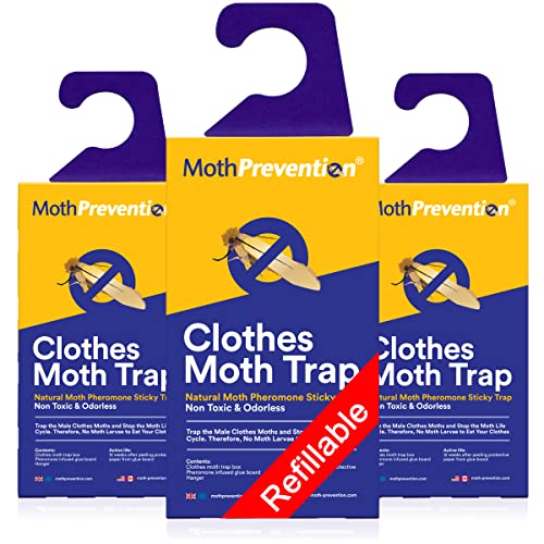 MothPrevention MOTH TRAP FOR CLOTHES MOTHS | 3-Pack | Refillable, Odor-free & Natural from