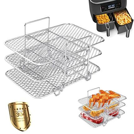 LEEWENYAN Air Fryer Racks for Ninja Dual, 3 Layers Stainless Steel Cooking Rack, Stackable Dehydrator Rack, Air Fryer AF300UK AF400UK Accessories