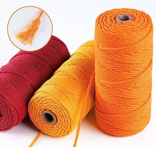 ilauke 3 Roll Macrame Cord 3mm x 100m, Macrame Rope Natural Gardening Twine, Cotton Rope Craft String for Projects, Wall Hanging, Plant Hangers,