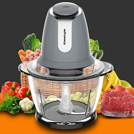 ELESTYLE Vegetable Chopper Electric, Meat Grinder, Multi-Function 2 Speed Food Chopper with 1.2L Thick Glass Container, Non-Slip Base, for Fruit,
