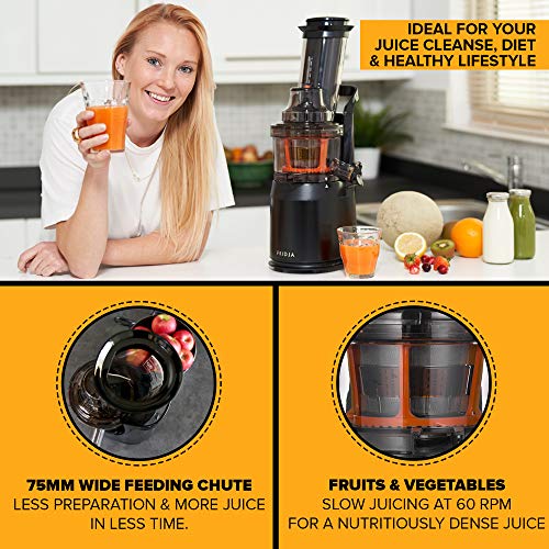 Powerful Masticating Juicer for Whole Fruits and Vegetables, Fresh Healthy Juice, Sorbet, Ice Cream, Wide Mouth 75mm Feeding Chute, BPA Free, 240