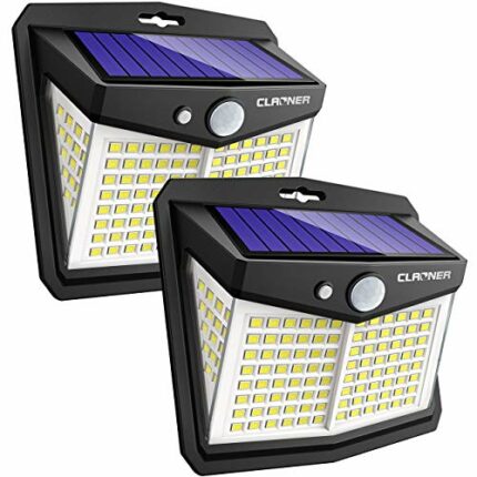 CLAONER Solar Powered Lights Outdoor, Upgraded Wireless 270° IP65 Solar Motion Sensor Security/Wall Light for Front Door, Yard, Garage, Garden, C