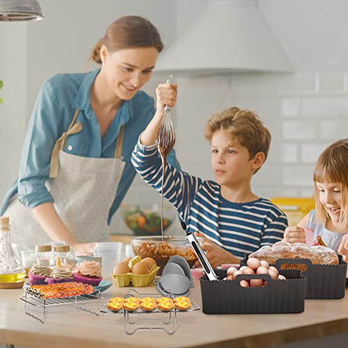 Silicone Air Fryer Liner, 7PCS Air Fryer Accessories for Ninja Dual AF400UK &Tower T17088&AF300UK, 8.46inch Reusable Air Fryer Liners & Gloves &