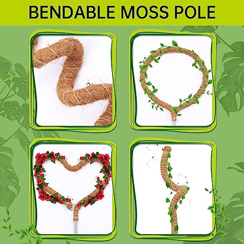 Bendable Moss Pole for Plants Monstera, Bendable Plant Stakes Moss Poles for Potted Indoor Climbing Plants, Handmade Coco Coir Pole Plant Support