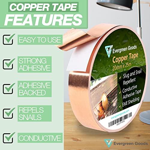 EVG 20mm x 25m Copper Slug Tape | Adhesive Copper Slug Snail Repellent | Slug Deterrent Barrier Tape | Humane Pest Control (2 Rolls)