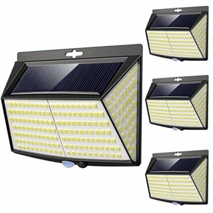 【4 Pack】 228 LED Solar Security Lights Outdoor, Waterproof Outside Garden Lights Solar Powered with 270°Wide Angle Wireless Solar Fence Lights 3