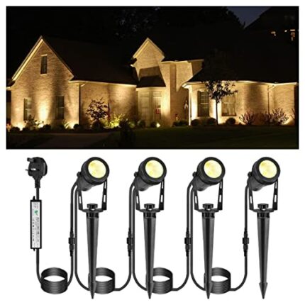 GreenClick Garden Spike Lights, Extendable Garden Lights Mains Powered 12V Low Voltage Landscape Spotlights IP65 Waterproof Outdoor Garden Upligh
