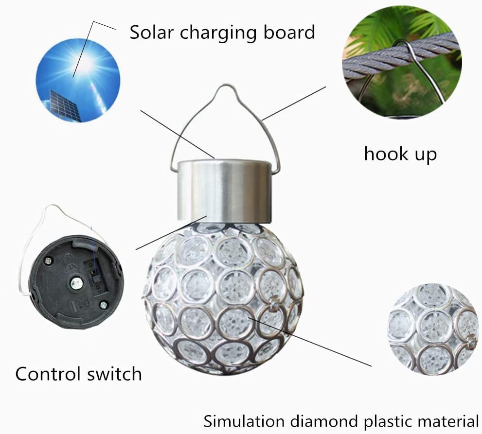 4 Pack Hanging Solar Lights Outdoor, Decorative Ball Lights Waterproof Solar Lanterns with Handle for Garden, Walkway, Tree, or Holiday Decoratio