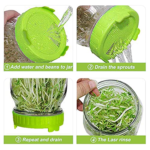 6Pcs Seed Sprouting Jar Kit - Wide Mouth 86mm Caliber Food Grade Pp Plastic Sprouting Jar Lid, Seed Mason Jar, for Growing Broccoli, Alfalfa, and