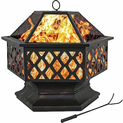 DAWOO 70cm Metal Outdoor Fire Pit - Large Bonfire Wood Burning Patio & Outdoor Fireplaces Backyard Firepit For Outside With Spark Screen And Roun