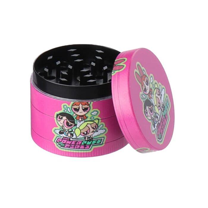 90's Cartoon Power Puff Stoned Girls - 50mm Custom Metal Herb Grinder Gift (Pink)
