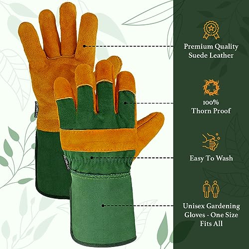 DIY Doctor - 1x Pair Unisex Leather Heavy Duty Gardening Gloves for Men and Women - Leather Work Gloves - Large Warm Thorn Proof Garden Gloves fo