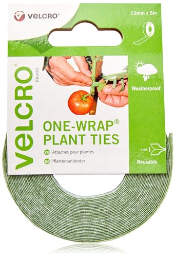 VELCRO Brand ONE-WRAP Plant Ties Tape, 12mm x 5m, Green - Reusable, Plant-Friendly Secure Solution For Tree Ties Straps, Plant Clips, VEL-EC60202