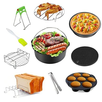 10PCS Air Fryer Accessories,7 Inch General Air Fryer Accessories Set with Silicone Pot Compatiable for Tower 4.3L, Cosori 3.5L, Ninja 3.8L, Tefal