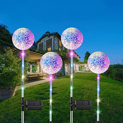 Amzxart Solar Lights Outdoor Garden, 4 Pack Garden Lights with 16 Bigger Lily Flowers, Multi-Color Changing LED Outdoor Solar Lights Waterproof f