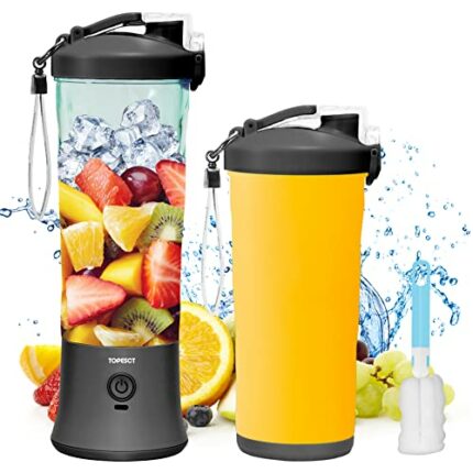 600ml Portable Blender USB Rechargeable, TOPESCT Waterproof Personal Blender for Shakes and Smoothies, 270W Strong Cutting Power with 6pcs 3D Bla