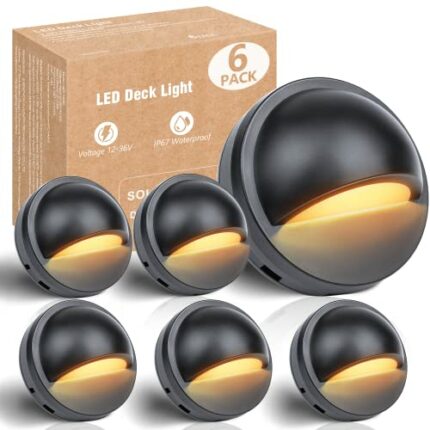 6Pcs Low Voltage LED Deck Lights Warm, 2.5W Landscape Step Stair Railing Light with 18 LED Chips, IP67 Waterproof Outdoor Decking Lighting Garden