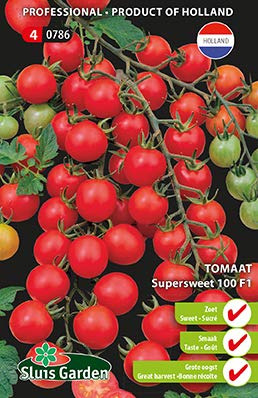 Tomato Supersweet 100 F1 Vegetable Seeds per Gram - Long Bunches with Delicious Sweet red Cherry-Sized Tomatoes - Seeds per Gram: +/-20