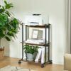 Becko Mobile Printer Stand 3 Tiers Wood/Metal Utility Cart with Shelf, Rolling Cart Storage Rack with Wheels/Anti-Slip Pads for Home Office (Brow