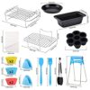 12 PCS Dual Air Fryer Accessories Including Pizza Pan,Stainless Steel Holder & Skewer Rack,Egg Bites Mold,Food Tong,etc.for Ninja Foodi AF300UK,A